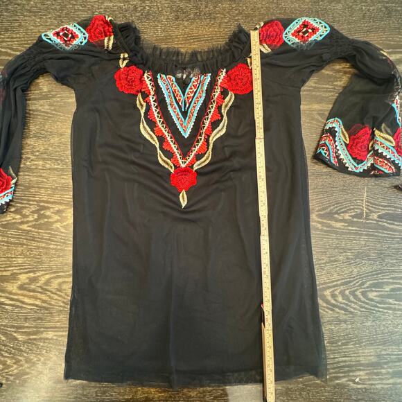 Vintage Collection Blouse Womens Small Embroidered Boho Tunic Top Festival Black - Picture 15 of 16